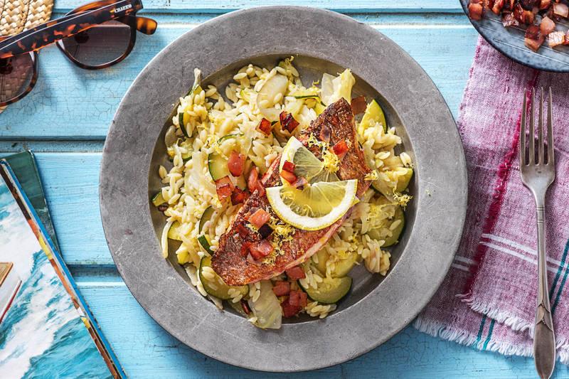 Risotto d'orzo au filet de sébaste