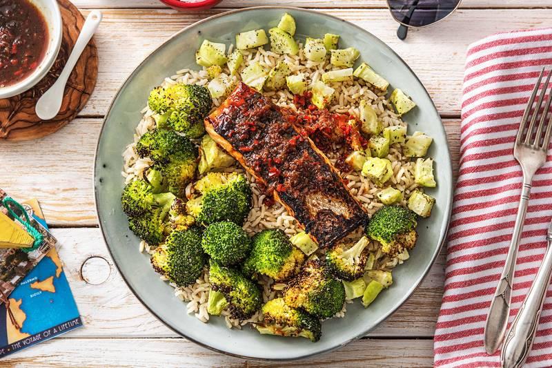 Saumon dans une marinade sucrée ete piquante
