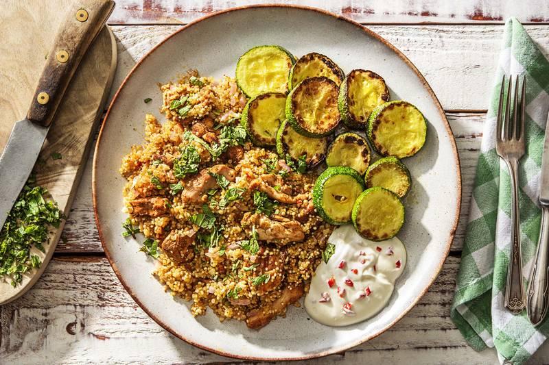 Quinoa au chou-fleur et cuisse de poulet émincée au ras-el-hanout