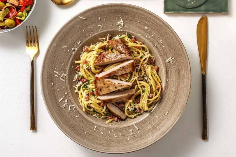 Spaghetti alla Carbonara au filet de porc