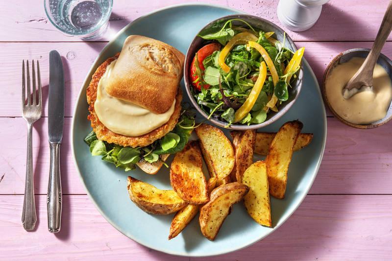 Burger végétarien Boekoeloekoe et omelette