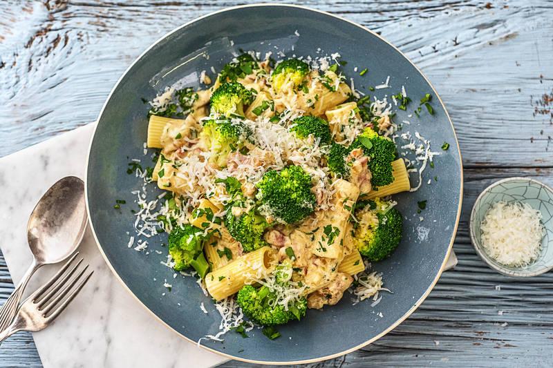 Rigatoni au brocoli et lardons