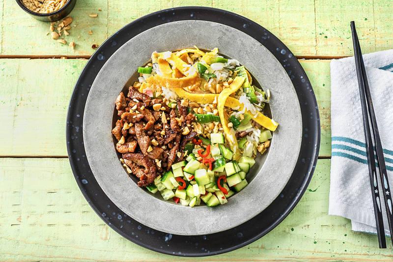 Riz sauté à la chinoise au porc mariné