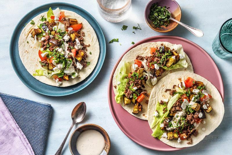 Wraps à la viande hachée et aubergine épicée