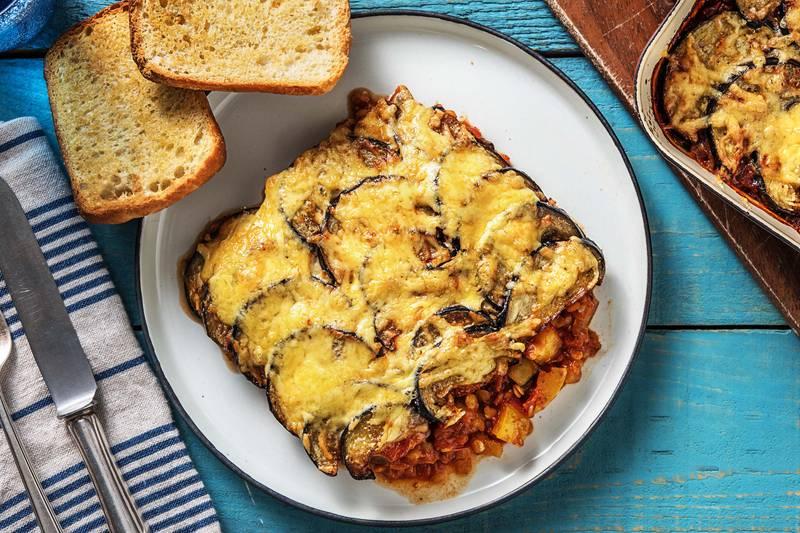 Moussaka végétarienne aux lentilles corail
