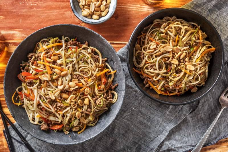 Nouilles et bœuf haché à l’asiatique