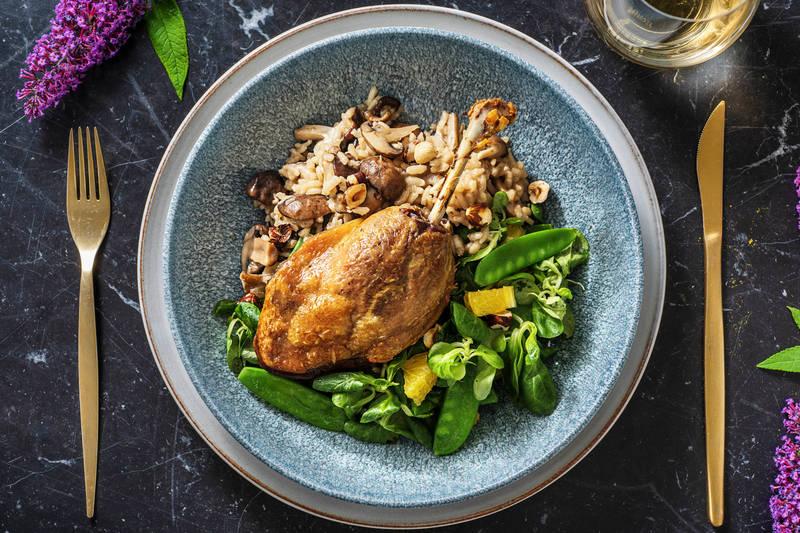 Cuisse de canard et risotto au shiitakés