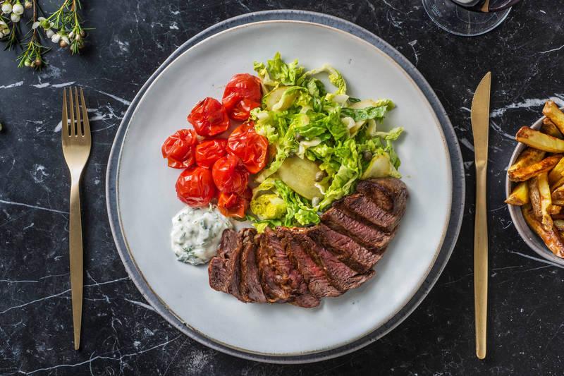 Steak frites et mayonnaise à l'estragon