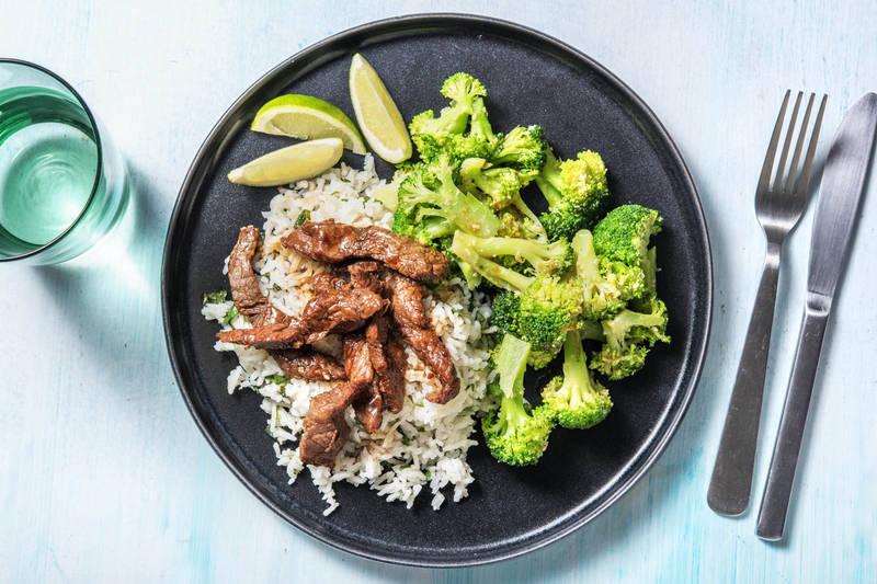 Émincés de rumsteak avec brocoli au sésame