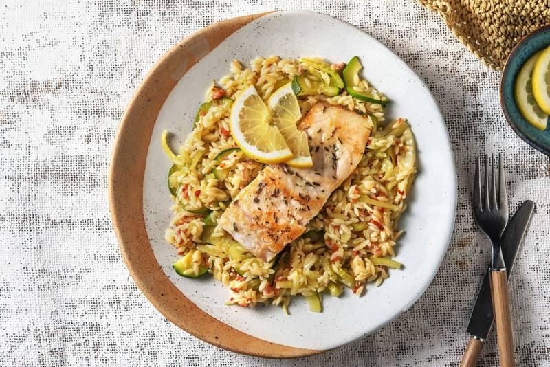 Risotto d’orzo et filet de perche du Nil