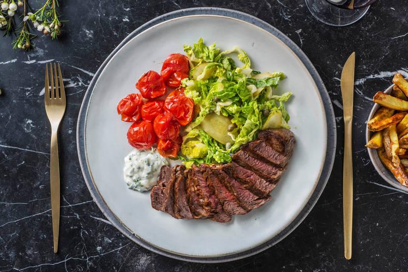 Filet mignon frites et mayonnaise à l'estragon