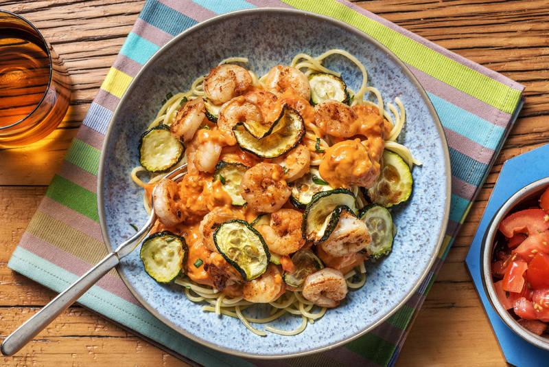 Pâtes aux crevettes sauce diable