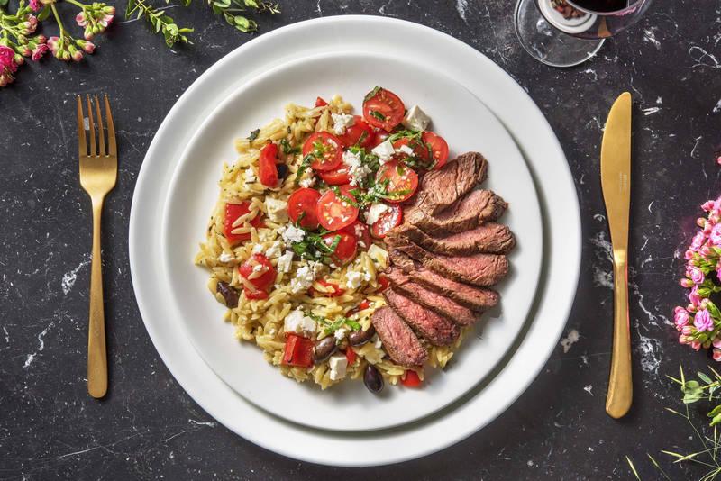 Rumsteak et orzo à la méditerranéenne