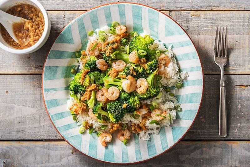 Crevettes sautées avec une vinaigrette au gingembre et citron vert