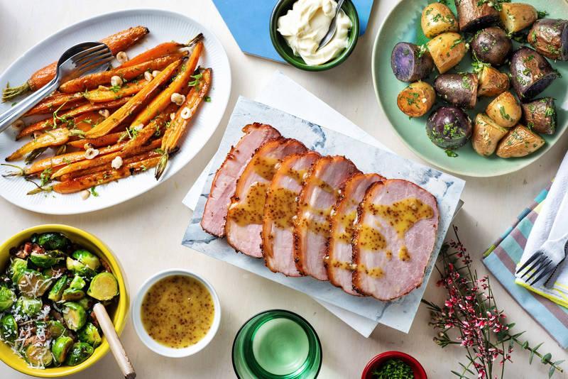 Jambon à l’os mariné au miel et à la moutarde