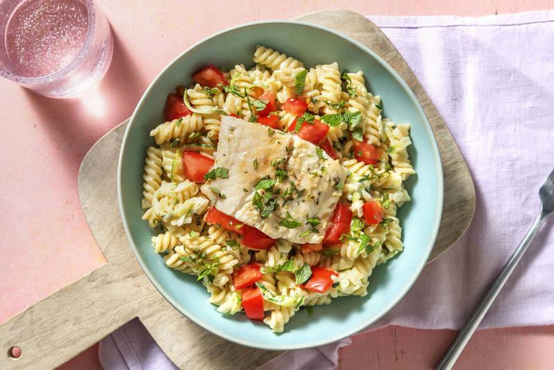 Églefin poêlé et fusilli à la crème de courgette