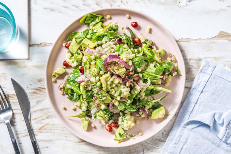 Salade orientale couscous perlé, avocat & menthe