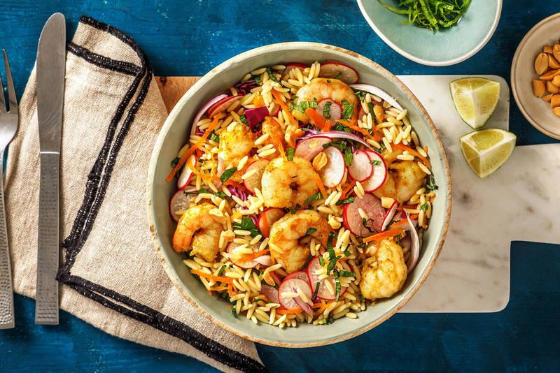 Salade d'orzo & crevettes au curry