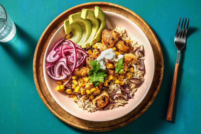 Burrito bowl tex-mex poulet & maïs grillé