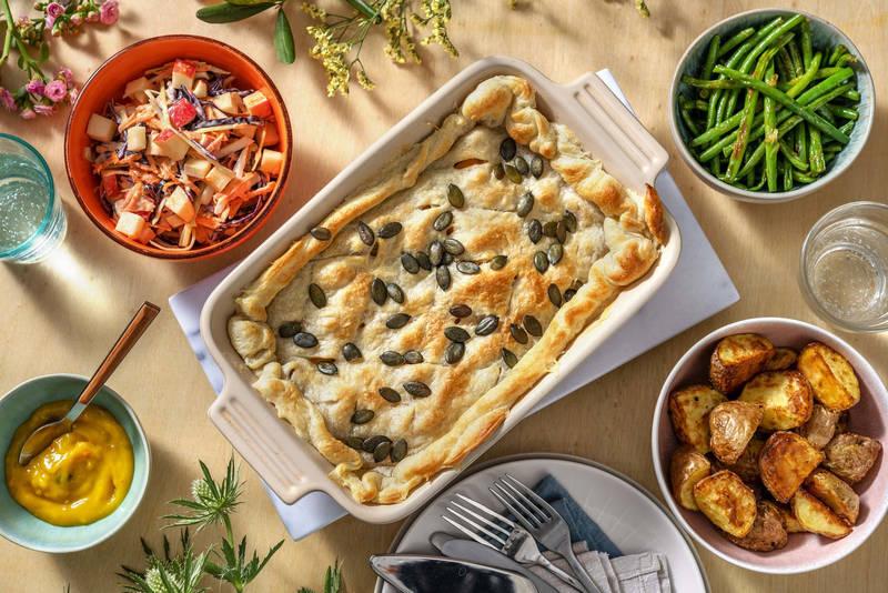 Tourte au porc effiloché & pommes de terre rôties