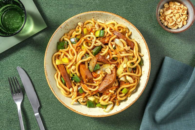 One pot de nouilles udon & émincés de seitan