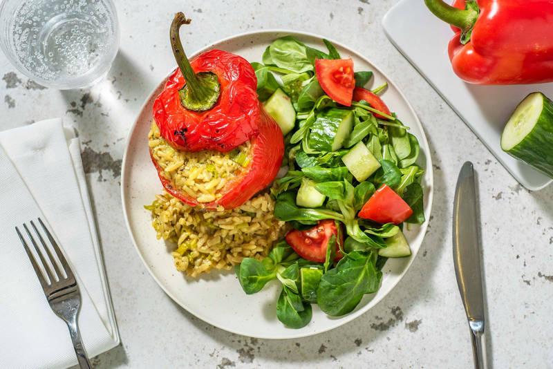 Poivron farci à l'orzo & au fromage italien