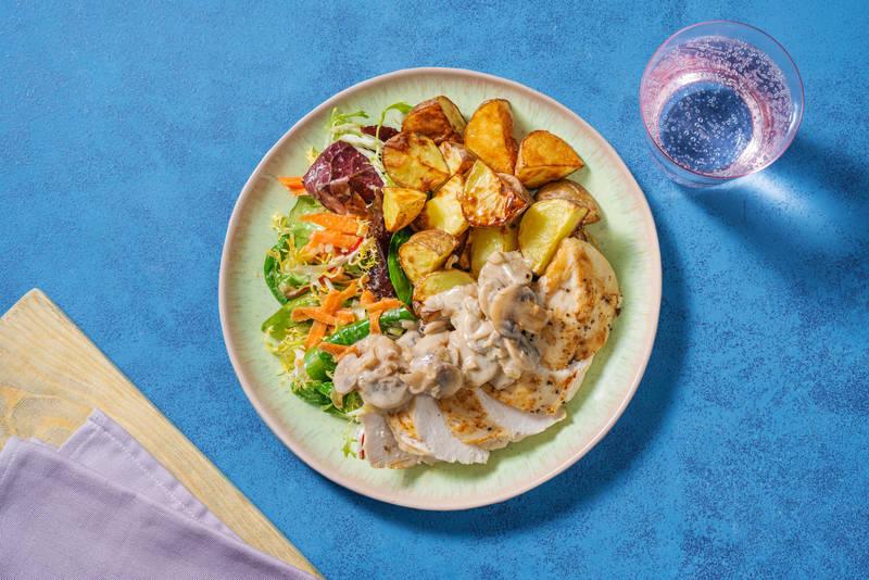 Poulet & sa sauce crémeuse aux champignons