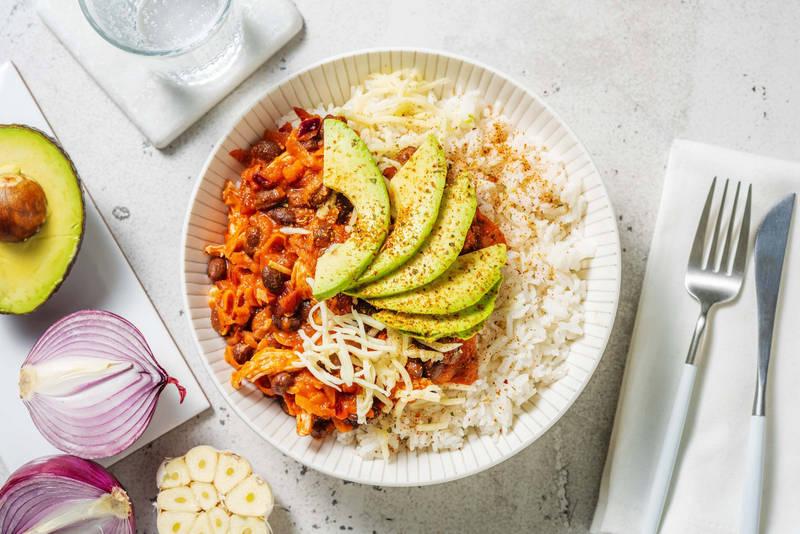 Bowl tex-mex poulet & haricots noirs