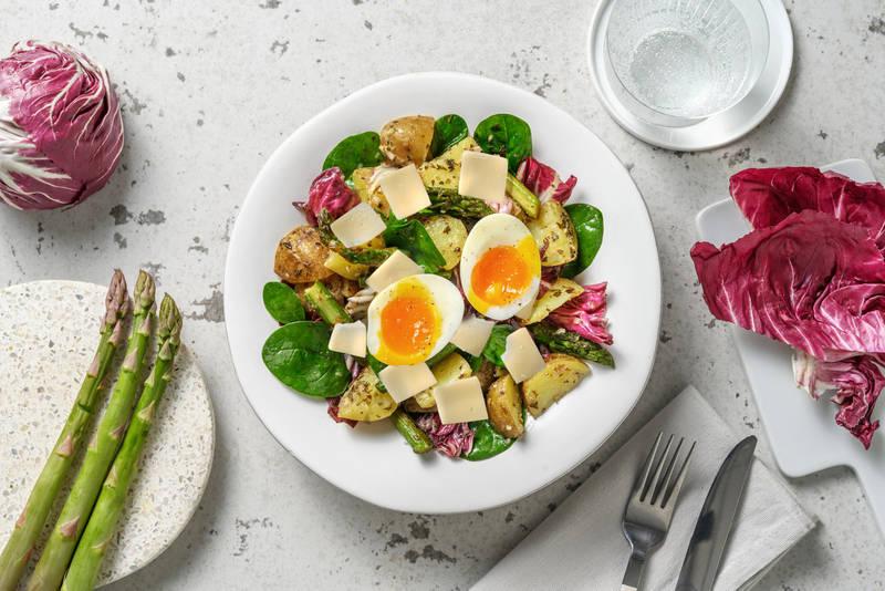 Salade grenailles, asperges & grana padano
