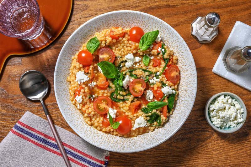 Risotto de couscous perlé, tomates & feta