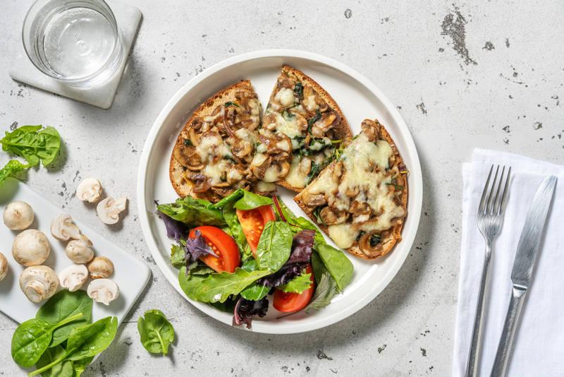 Tartine champignons, épinards & gouda