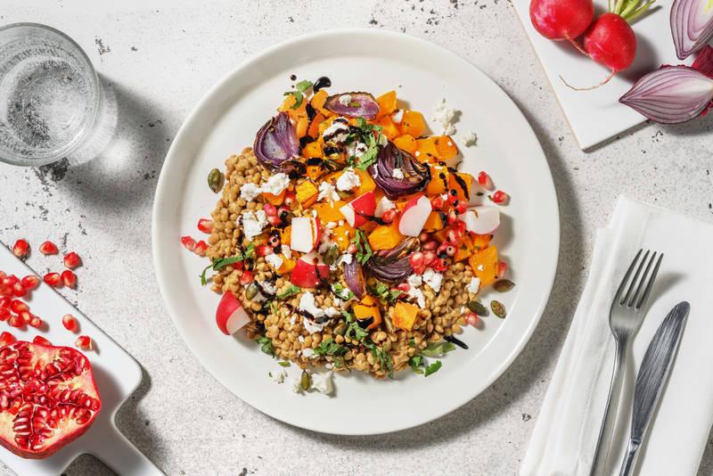 Salade de lentilles, butternut & grenade
