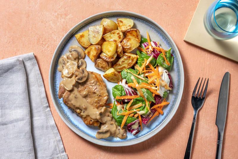 Échine de porc & champignons à la crème