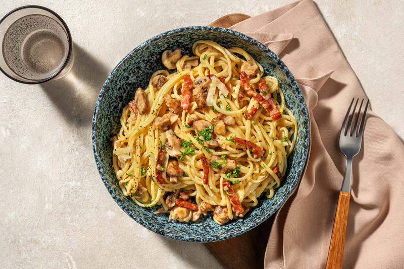 Linguine aux lardons & champignons
