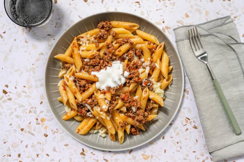 Penne & haché végétal aux saveurs mexicaines