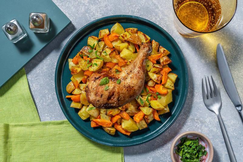 Poulet grillé, sauce aux noix & figue