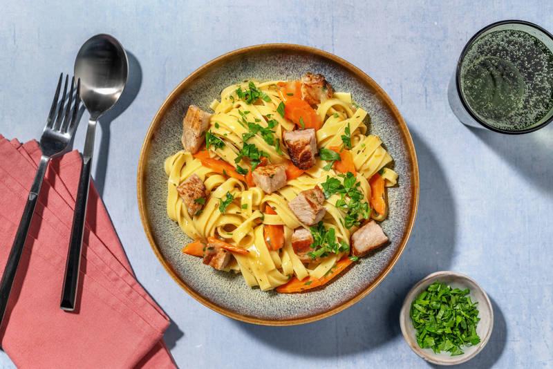 Porc doré à la moutarde & tagliatelle