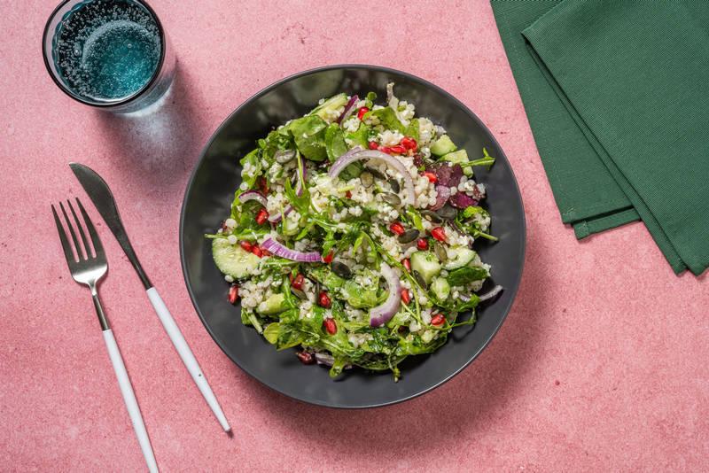 Salade couscous perlé, chèvre frais & grenade