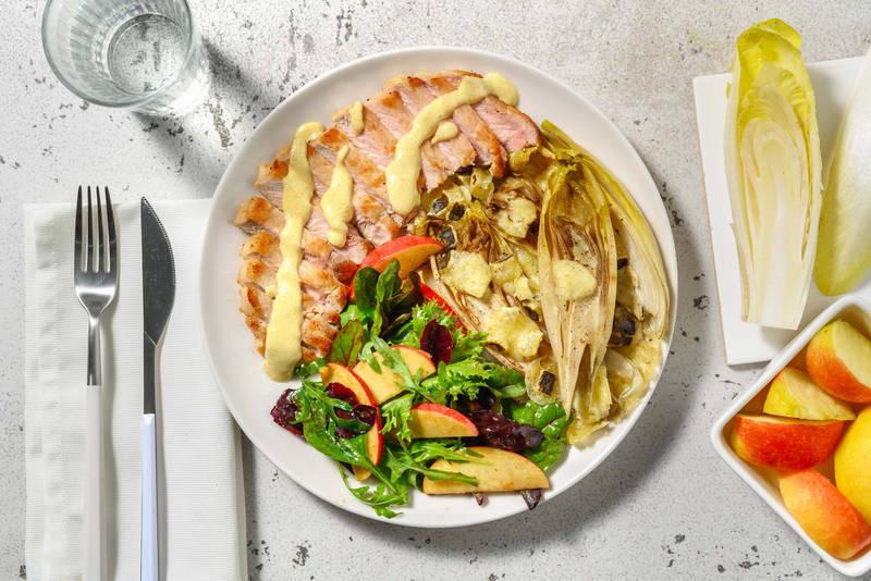 Carré de porc & endives gratinées à la tomme