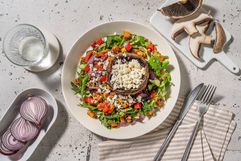 Portobello farci à la feta & légumes rôtis
