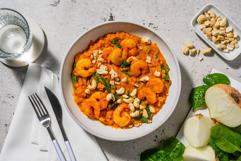 Lentilles corail & crevettes au curry