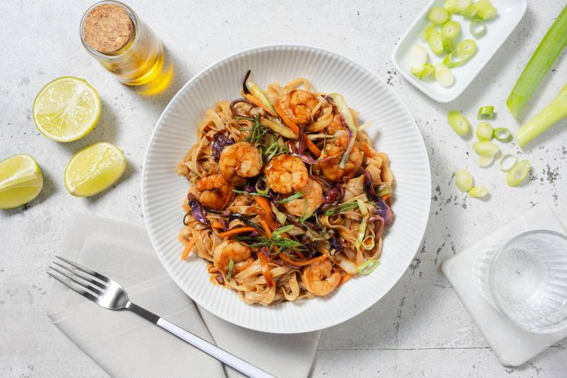 Pad see ew : nouilles sautées aux crevettes