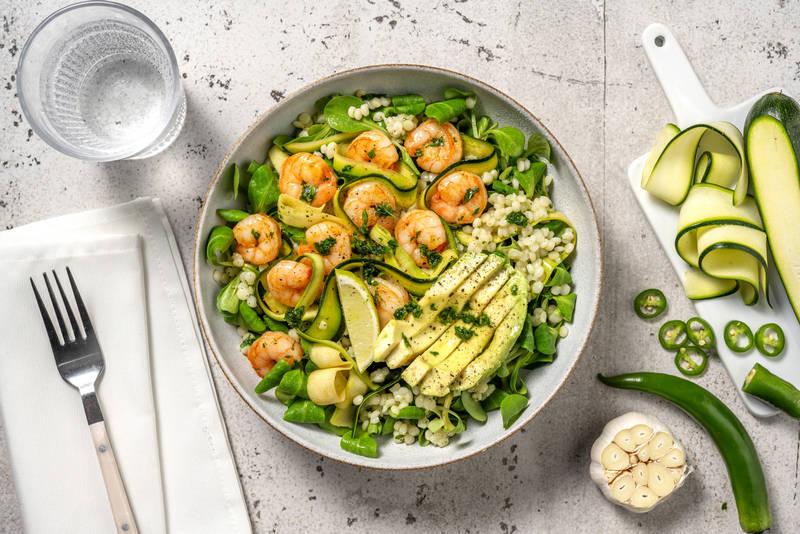 Couscous perlé froid aux crevettes & avocat