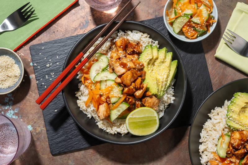Bowl de saumon teriyaki, avocat & sésame