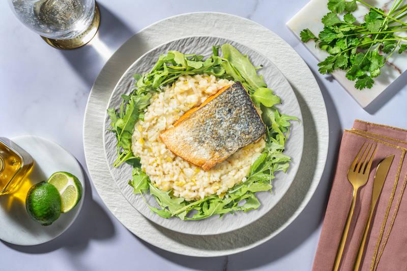 Saumon poêlé & risotto crémeux au poireau