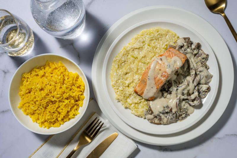 Saumon à la normande & sauce forestière