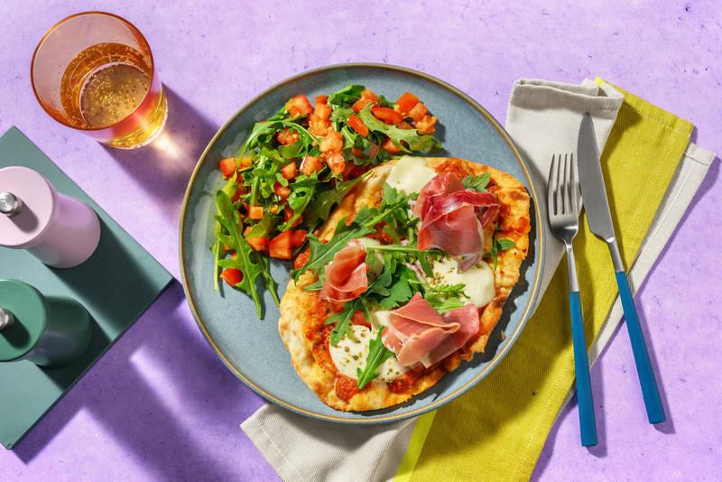 Pizza zéro tracas : jambon sec & mozza sur naan