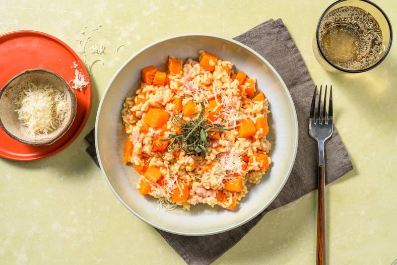 Risotto au butternut, sauge & lardons fumés