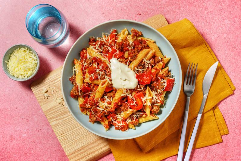 Le Végé : penne & haché végétal aux saveurs mexicaines