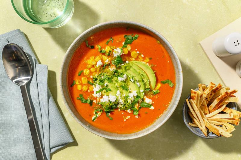 Soupe aztèque, maïs doré & avocat